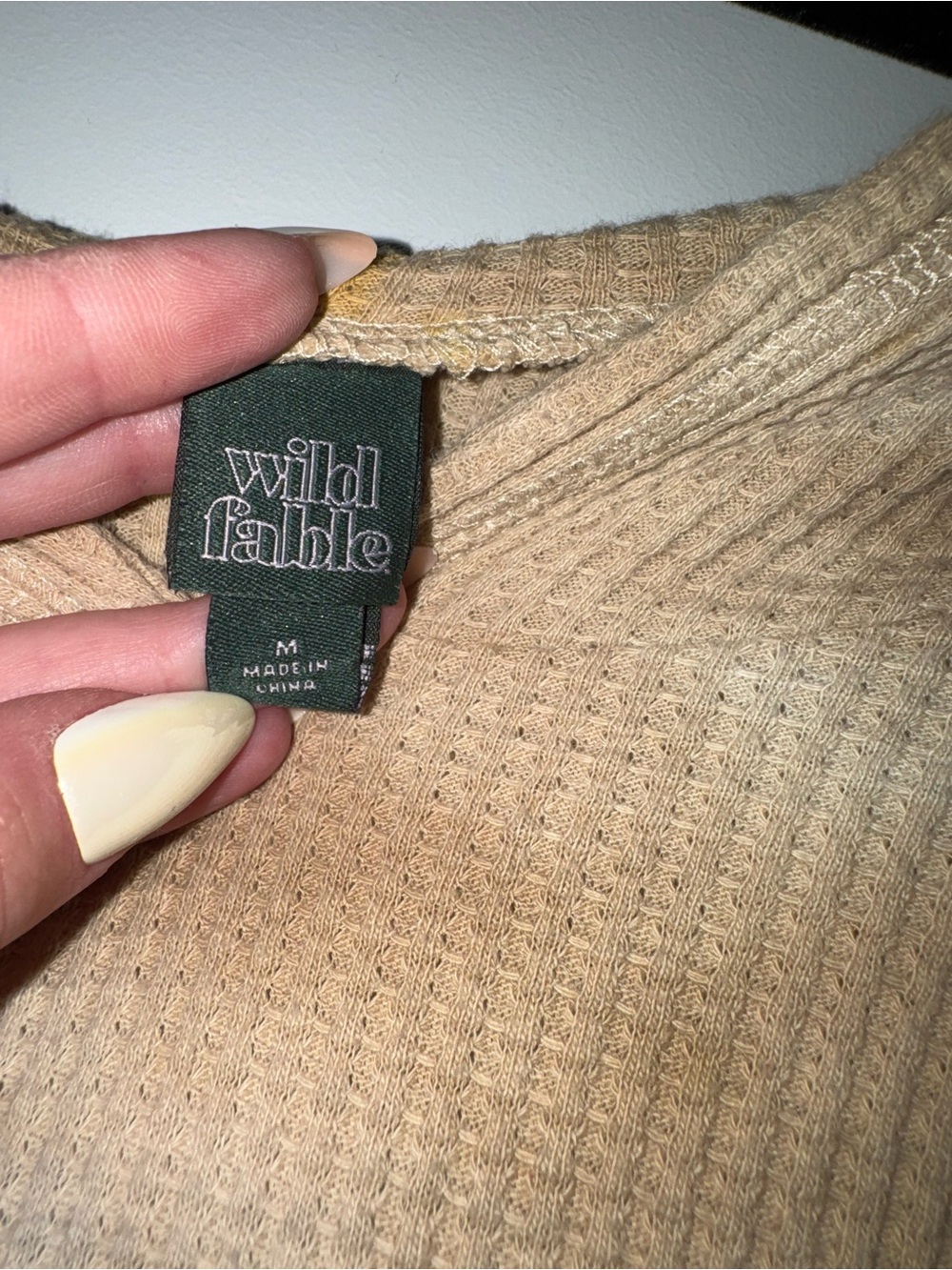 wild fable Washed Tan & White Cropped Waffle-Knit Hoodie - Picture 3 of 3